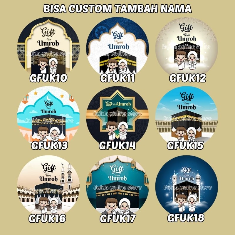 

Sticker stiker label Gift From Hajj & Umroh Hangtag dekorasi kemasan packaging oleh-oleh haji hiasan hampers dus box kotak souvenir parcel paperbag bingkisan Bulat ukuran diameter 7 cm 5,4cm 4,4cm bisa custom tambah nama