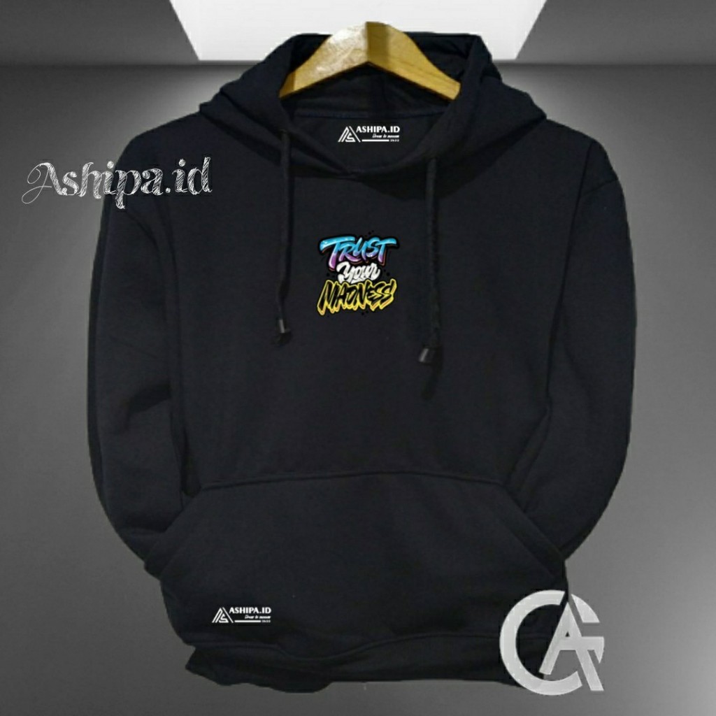 jaket distro original brand lokal warna hitam list sablon trust money hoodie cowok distro original s