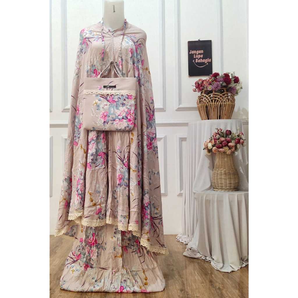MUKENA DEWASA MOTIF BUNGA SAKURA RENDA KECIL SUPER ADEM & SUPER PREMIUM | MUKENA RAYON