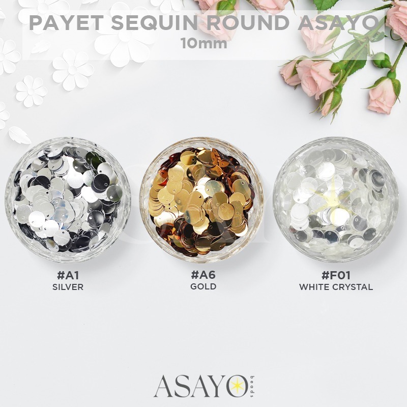 (Ecer) Payet Asayo Koin 8mm 10mm 13mm Metallic Warna Silver Gold isi 50gram