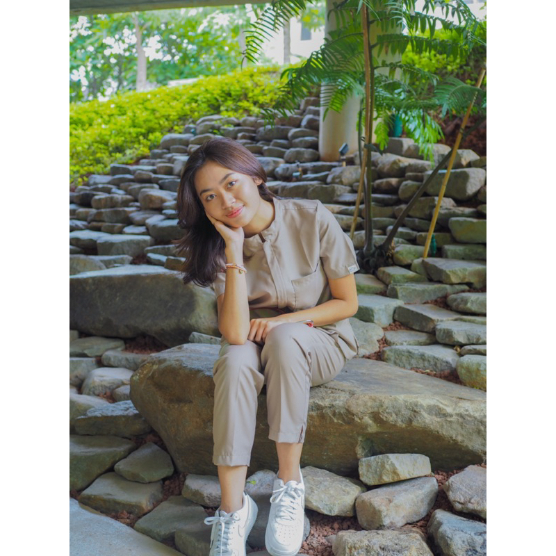JAGGA - KHAKI Zipper Edition Medical Scrub / Baju Scrub / Baju Jaga Short Sleeve