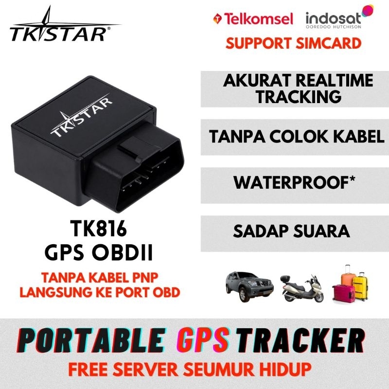 GPS TRACKER GPS OBD II TK816 PORTABLE TKSTAR GPS MOBIL MOTOR ANTI MALING JARAK JAUH