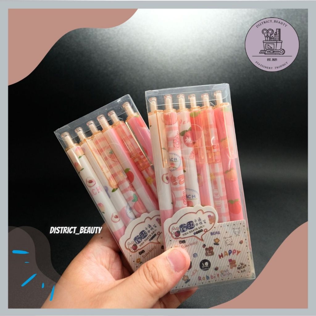 

6PCS PULPEN GEL MEKANIK 0.5MM / BALLPOINT MEKANIK motif PEACH BUAH PERSIH PENA CETEK MOTIF BUAH LUCU TERMURAH
