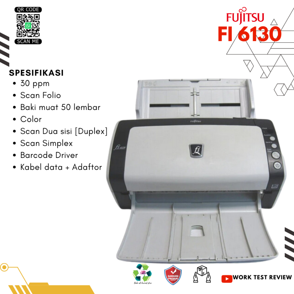 Scanner Portable F4 Fujitsu fi 6130 color dokumen warna 30 ppm