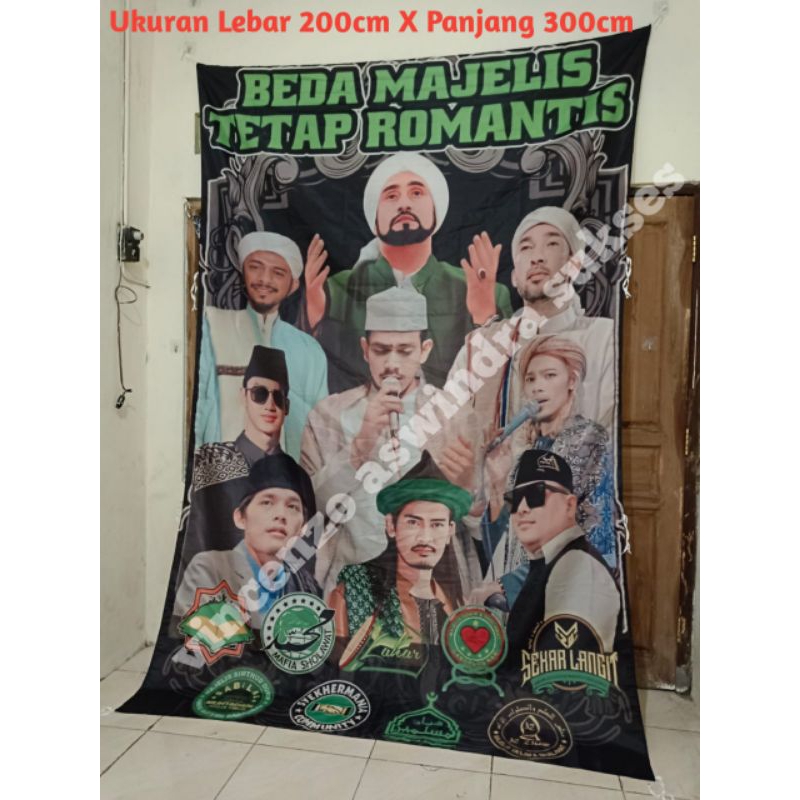 Bendera Custom Umbul Umbul Sholawat Palestina Indonesia Biru Putih Logo Sendiri