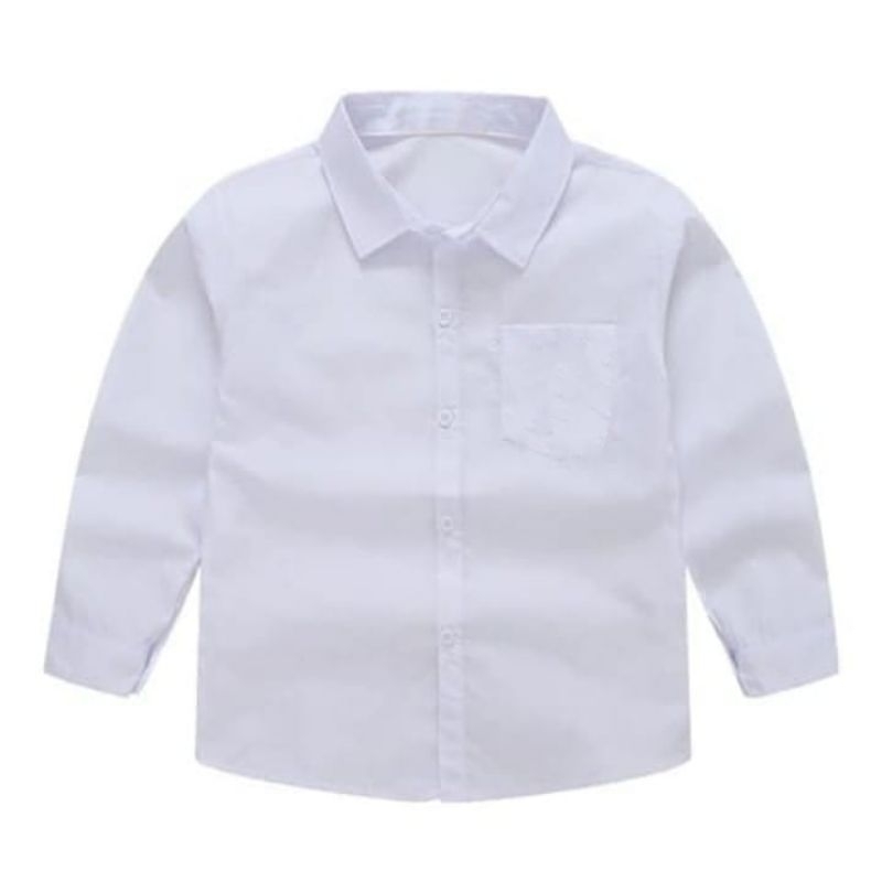 Kemeja Putih Polos Katun Lengan Panjang Anak Laki Laki/Kemeja Formal Casual Putih Polos Katun Lengan