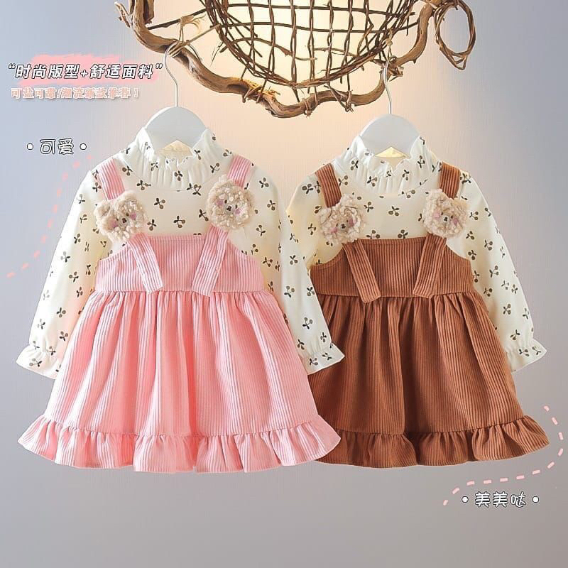 dress boneka bear import premium gaun anak prempuan Lucu