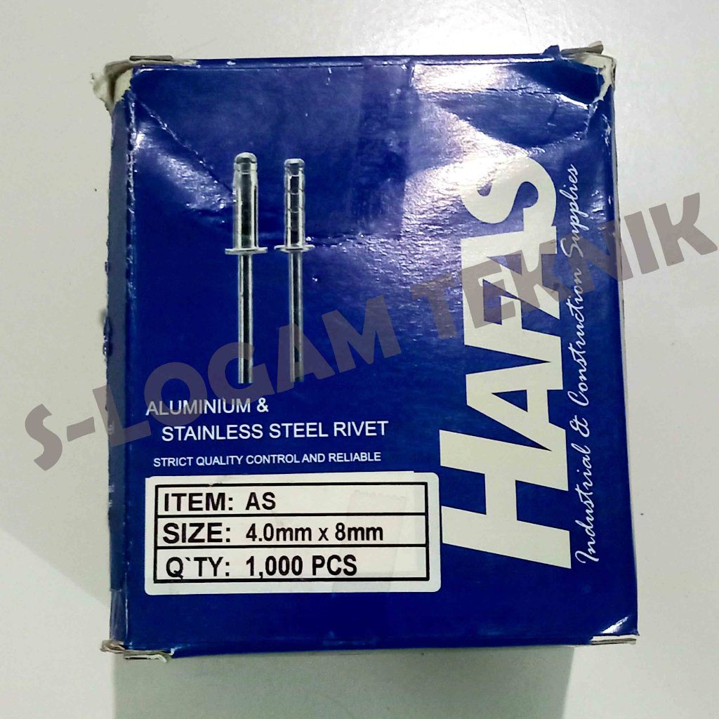 Paku Rifet Rivet 4.0 x 8 mm HAFAS Aluminium Stainless Steel Tembak