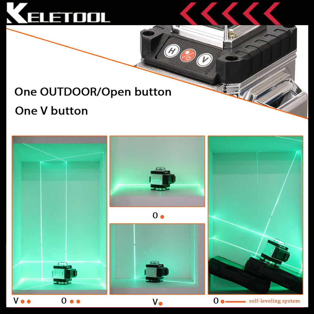Keletool Laser Level 4D 16 Line Bangunan Waterpass Digital Meteran Laser 4 in 1