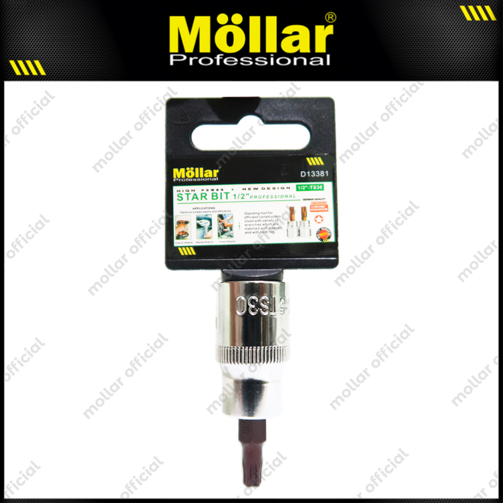MOLLAR D13381 Mata Sok Bintang T30 Pendek Lubang 1/2" Star Bit Socket