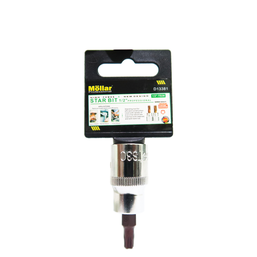 MOLLAR D13381 Mata Sok Bintang T30 Pendek Lubang 1/2" Star Bit Socket Original