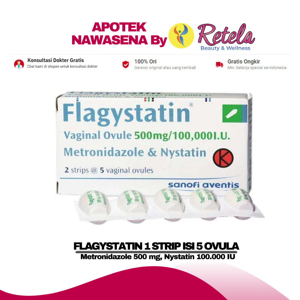 FLAGYSTATIN 1 STRIP ISI 5 OVULA  (Metronidazole 500 mg, Nystatin 100.000 IU )