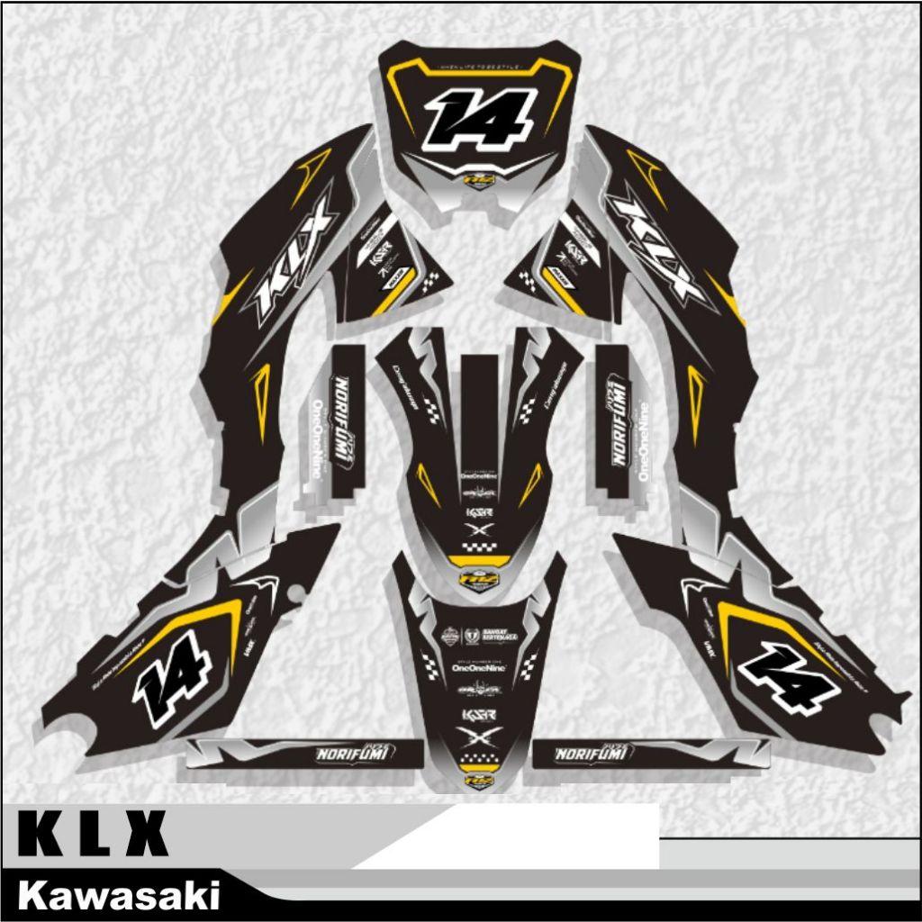 DECAL STIKER KLX - KLX S/OLD GORDON FULL BODY HITAM KUNING  BISA DESAIN SENDIRI SIKER VARIASI KLX
