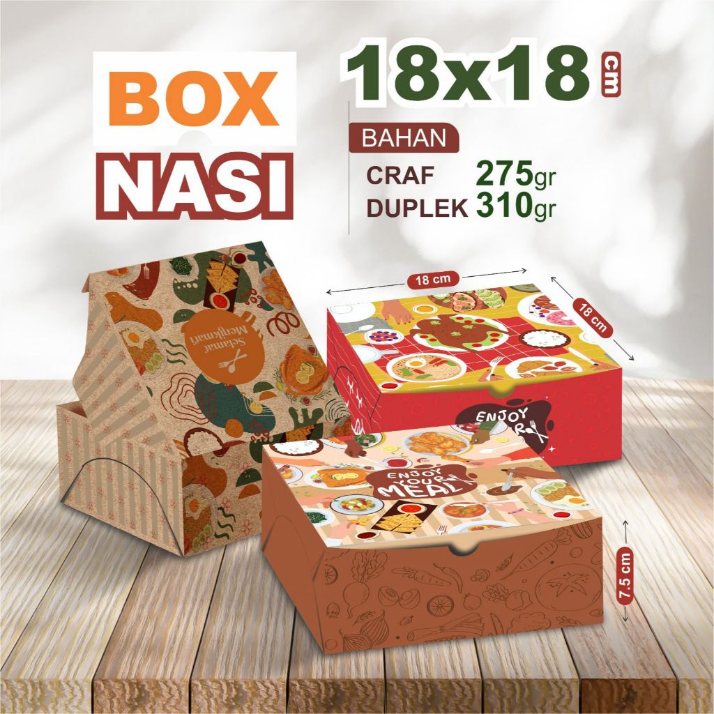 BOX NASI UK 18 X 18 | DUS NASI KOTAK Murah | BOX NASI CATERING | DUS KEKINIAN | BAHAN DUPLEK