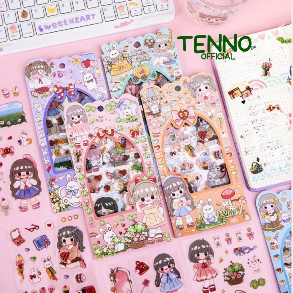 

TENNO Sticker Set isi 4 Lembar DIY Cute Girl Stiker Jurnal Journal Scrapbook Aesthetic Estetik Waterproof Tahan Air PVC