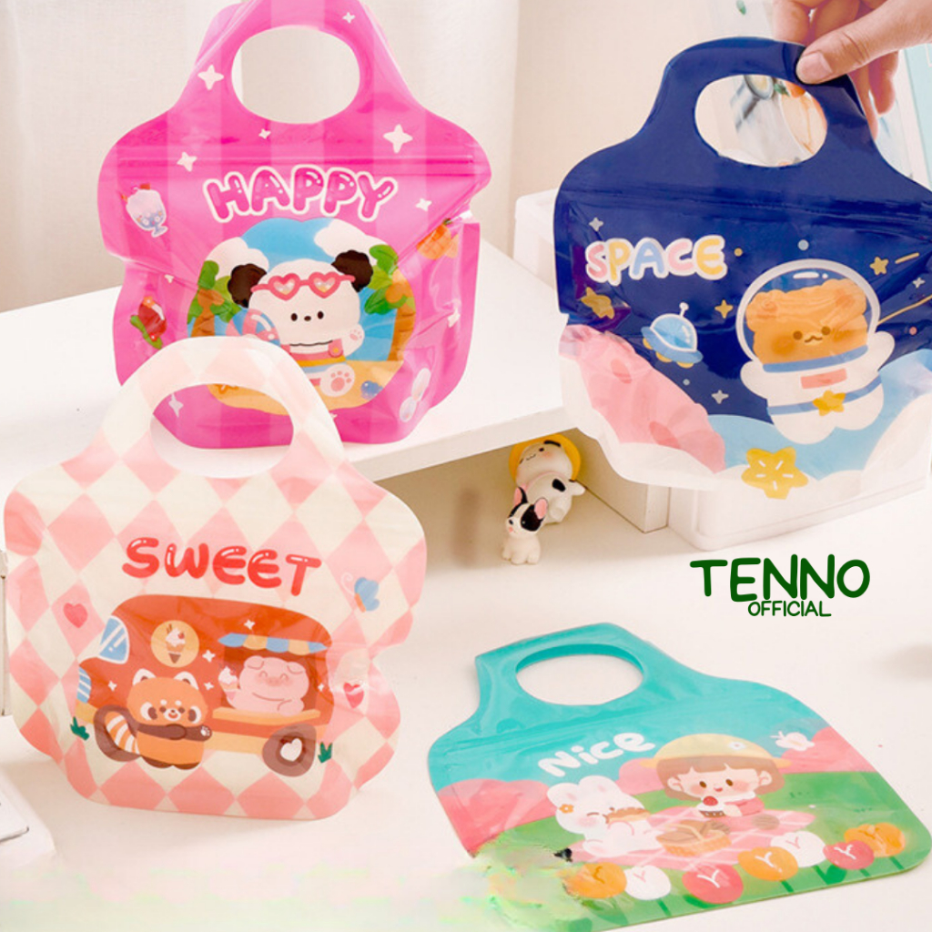 

TENNO Tas Hampers / Tas Plastik Ziplock / Tas Jinjing / Tas Tenteng / Goodie Bag / Tote Bag Waterproof Motif Kartun Full Color Berwarna Estetik Aesthetic Kado Hadiah Souvenir