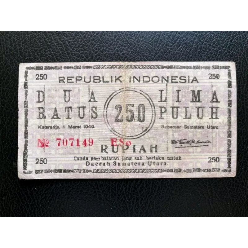 uang kertas kuno 250 rupiah ORIDA KUTARAJA 1949