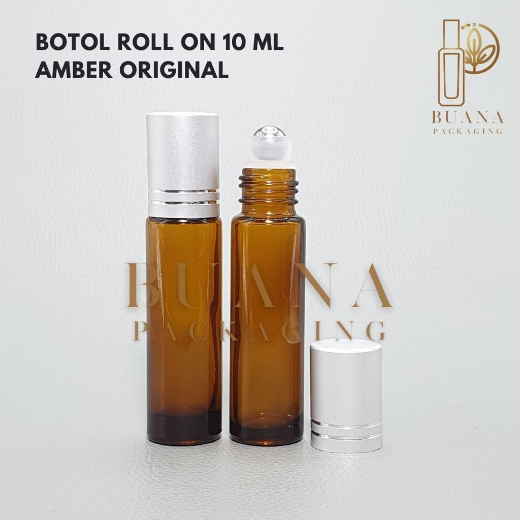 Botol Roll On 10 ml Amber Original Tutup Stainles Silver Matte Bola Stainles / Botol Roll On / Botol Kaca / Parfum Roll On / Botol Parfum / Botol Parfume Refill / Roll On 8 ml