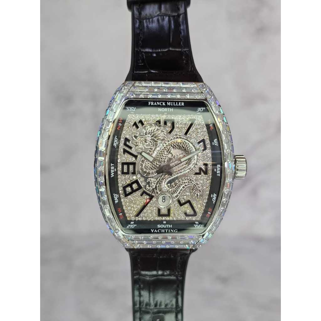 JAM TANGAN KERATON FRANCK MULLER DRAGON KING YACHTING CUTS DIAMOND RUBBER CROCO LEATHER STRAP AUTOMA