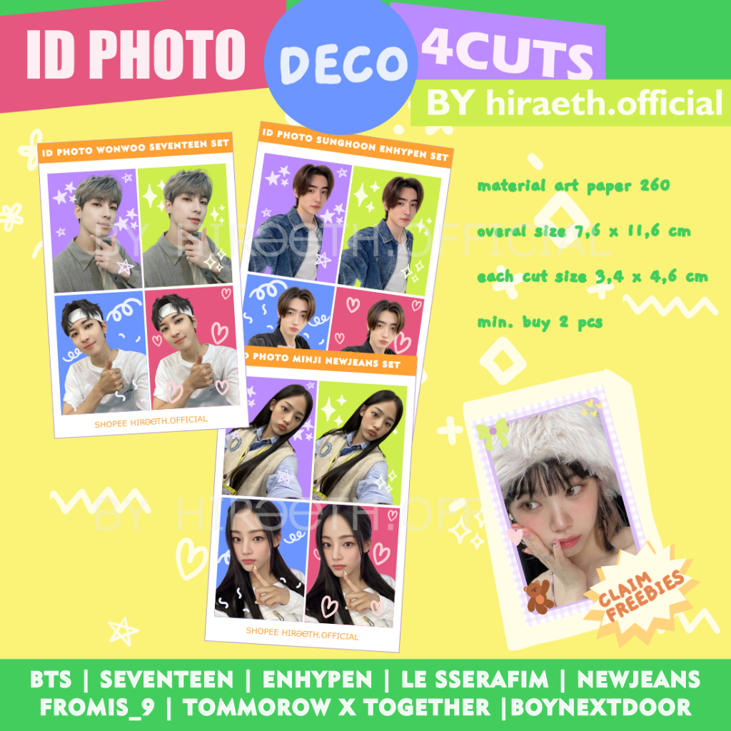 ID PHOTO DECO 4 CUTS BTS TXT LE SSERAFIM SVT BTS | SEVENTEEN | ENHYPEN | LE SSERAFIM | NEWJEANS FROM