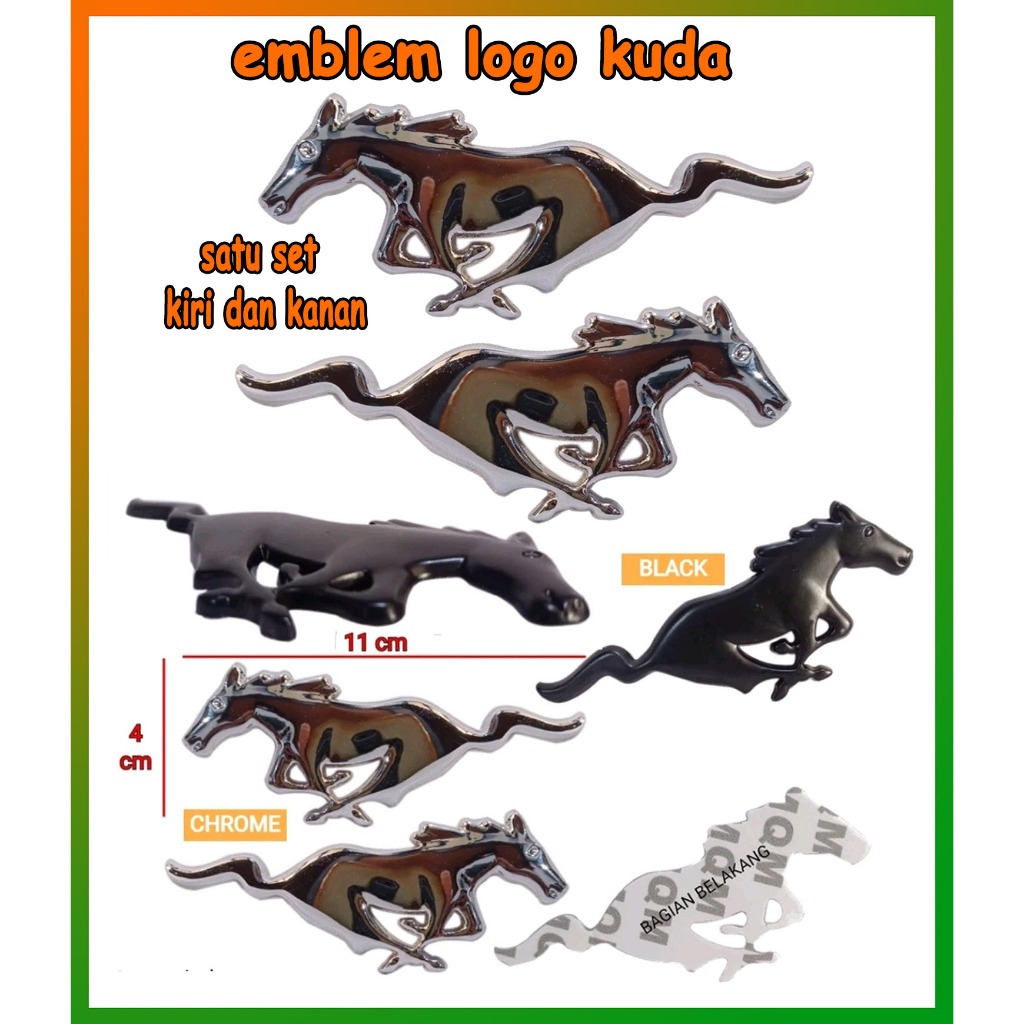 Emblem Logo Mobil Kuda Bahan Metal Anti Karat Sistem Tempel satu set