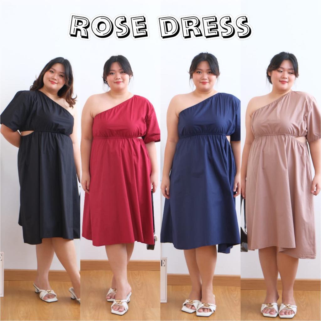 ROSE DRESS WANITA BIGSIZE MATERIAL COTTON POPLIN FIT TO XXL MIDIDRESS JUMBO BIG SIZE