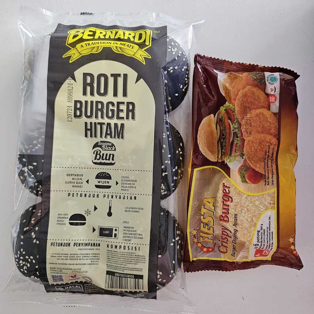 

( PAKET) BERNARDI burger hitam wijen + FIESTA chicken burger 6s