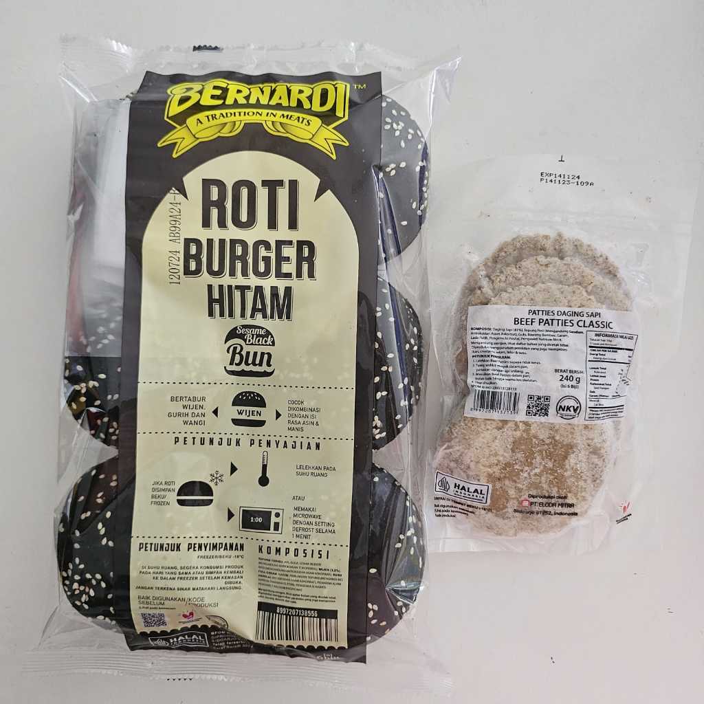 

( PAKET) BERNARDI burger hitam wijen + BERNARDI beef patties classic 6s