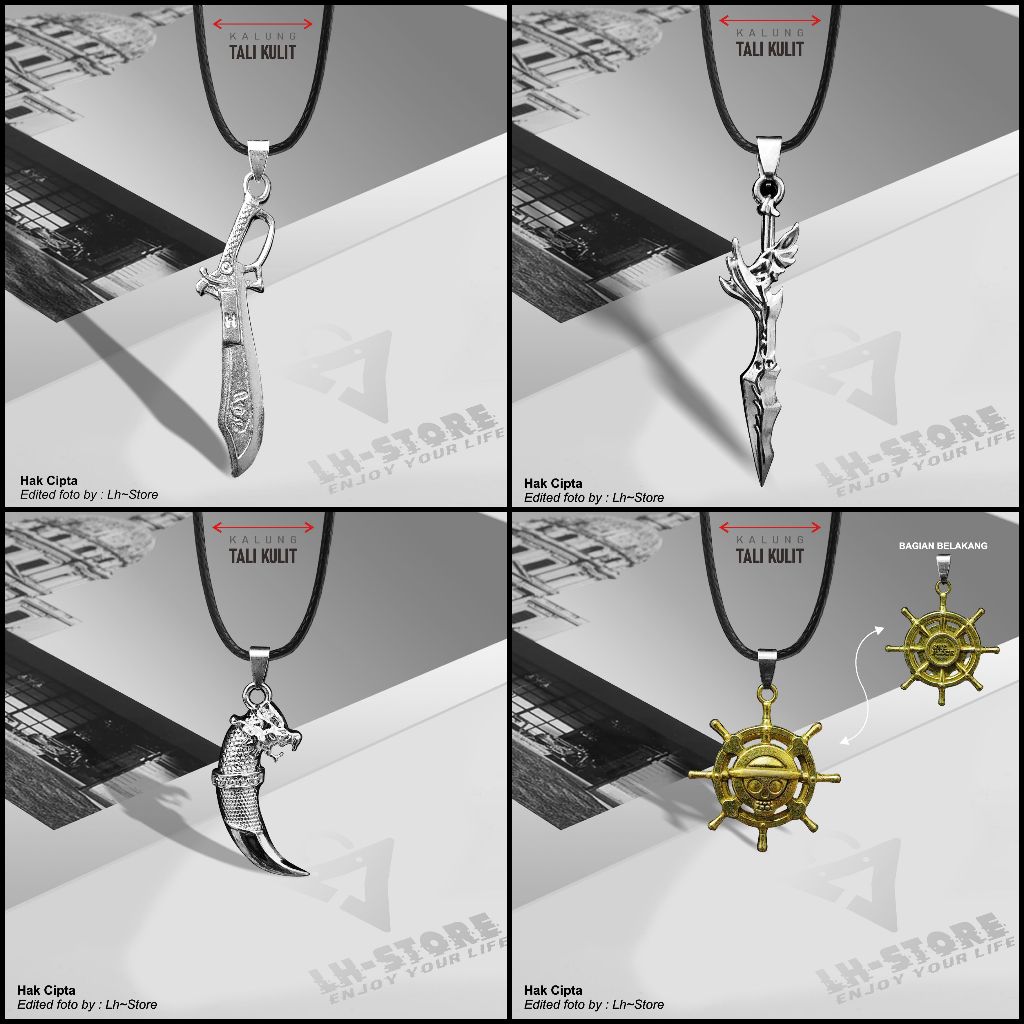 KALUNG TALI KULIT LIONTIN PEDANG ZULFIKAR STAINLEES STEEL ANTI KARAT
