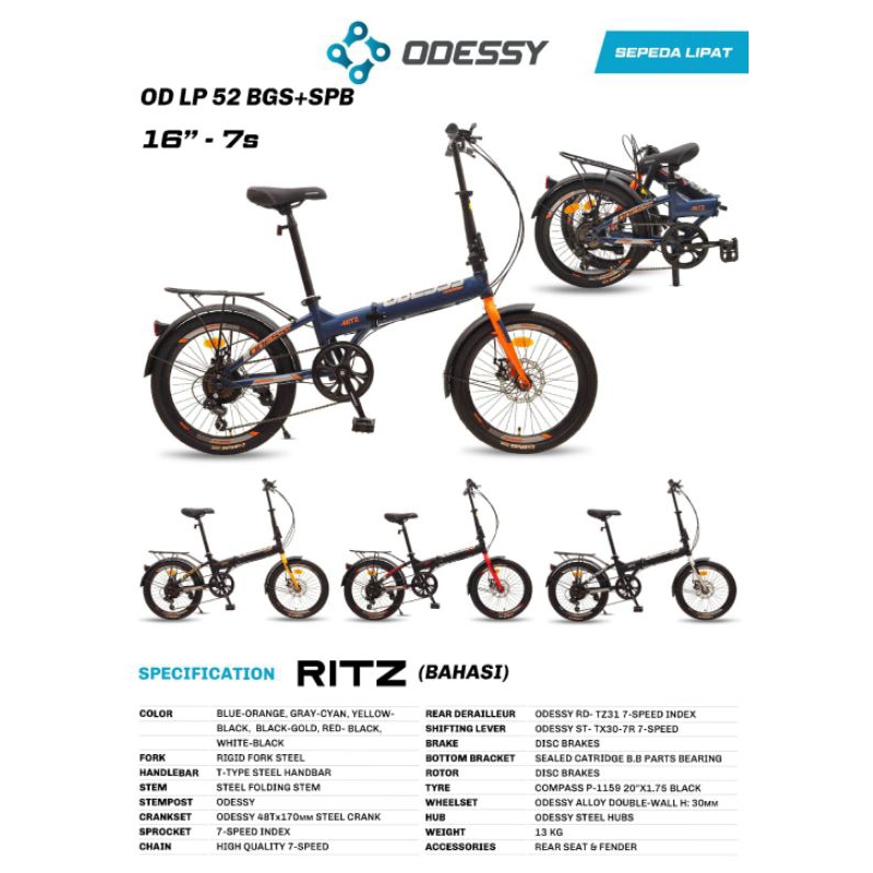 Sepeda Lipat ODESSY RITZ 20 inc Foldingbike 7 speed Ada Boncengan