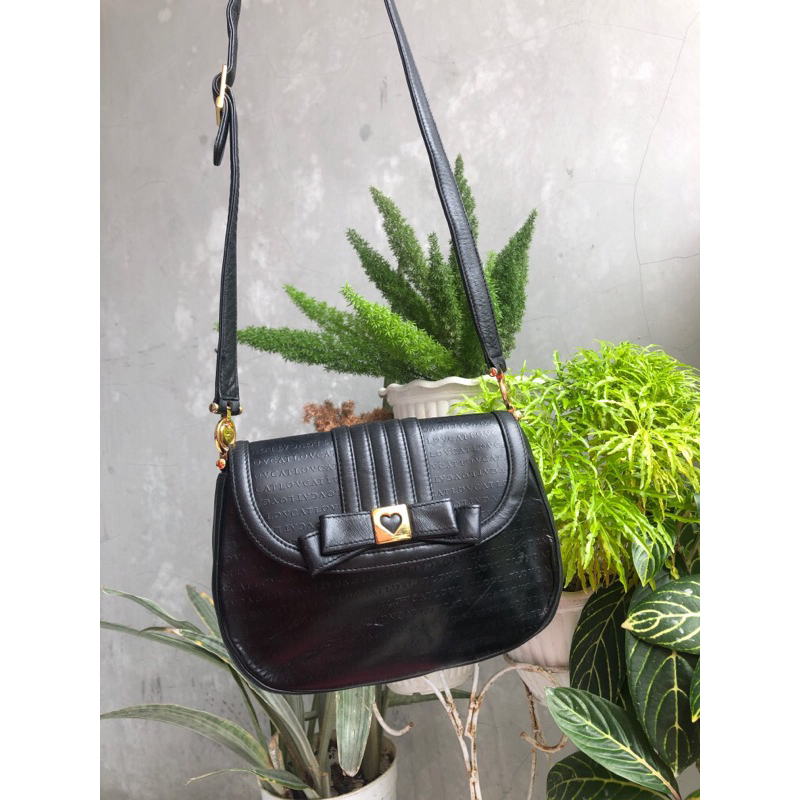 TAS SLING BAG KULIT ASLI LOVECAT WARNA HITAM