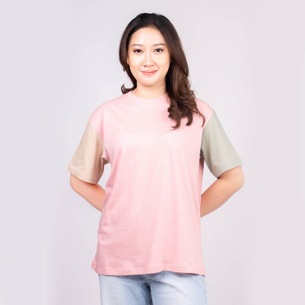 SF O Neck Oversize Kombinasi Tricolor Wanita Wanita/Kaos Katun/Kaos Polos/Katun Premium/SOUTH FORMED