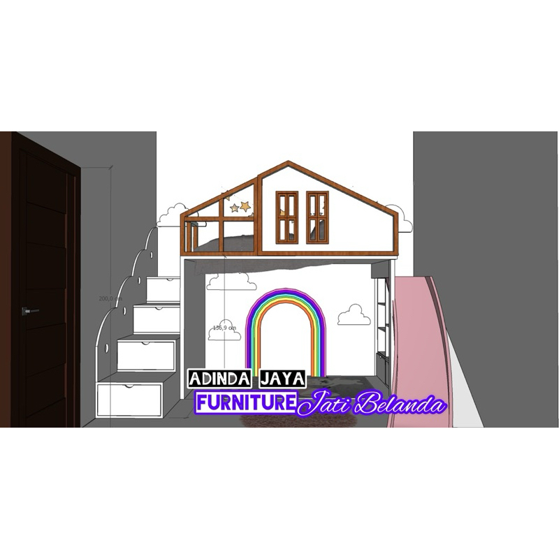 tempat tidur anak tingkat tambah perosotan ukuran 100x200x160