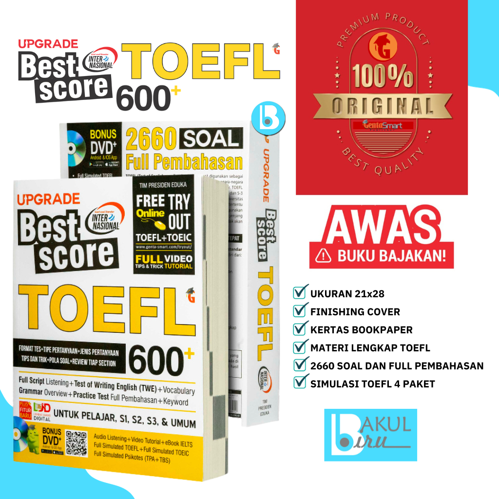 BUKU TOEFL - BUKU TES TOEFL - TOEFL - BUKU MATERI SOAL TES TOEFL TOEIC UPGRADE BEST SCORE TOEFL 600+