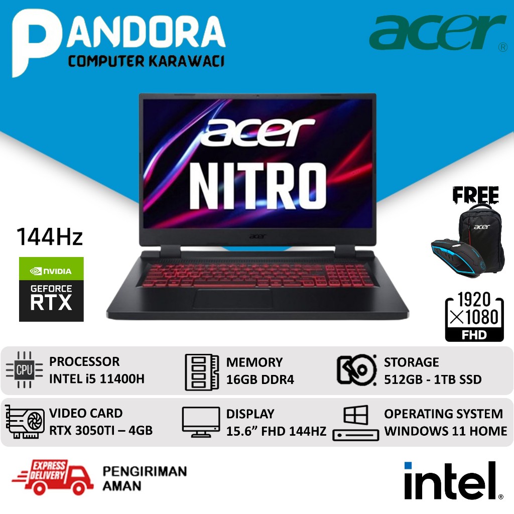 ACER NITRO 5 AN515 i5 11400H 16GB 1TB SSD RTX 3050TI 144Hz IPS Win 11