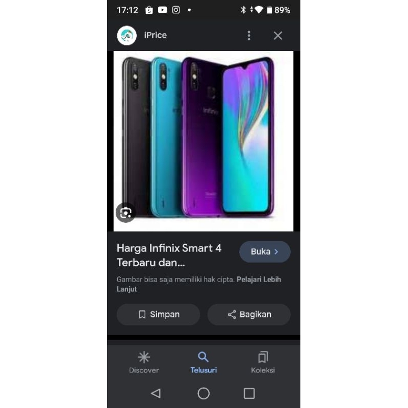 hp android infinix smart 4 2/16.mulus95°bekas