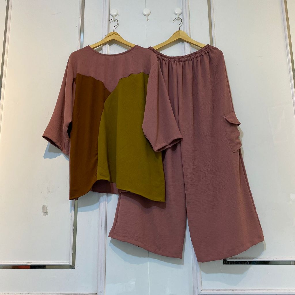 Eleanor One Set Jumbo Wanita Kekinian Celana Cargo LD 130 cm Crinkle Airflow