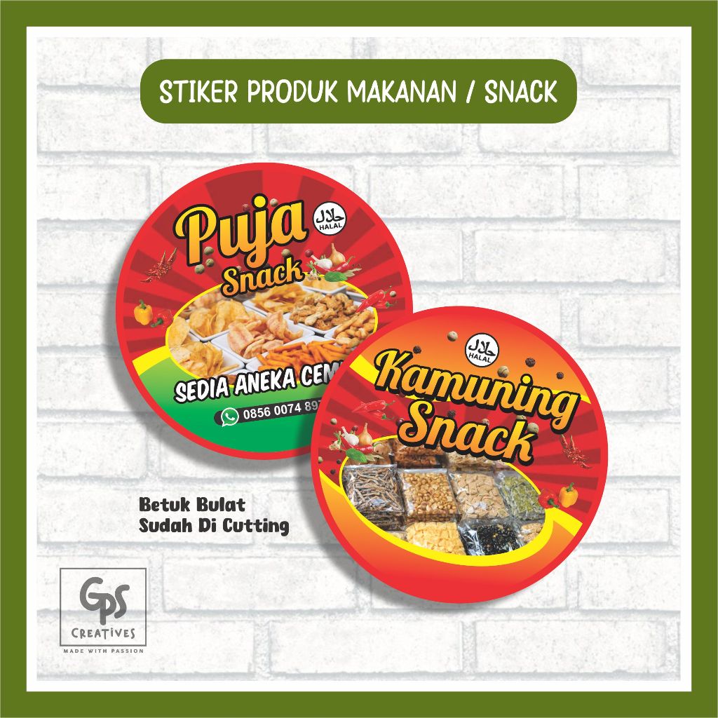 

Stiker Bulat Custom Produk Makanan Snack