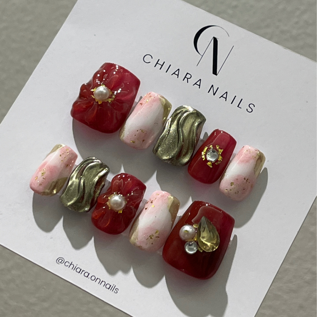 CHIARA CNY 2024: FLOWER ON NAILS / PRESS ON NAILS FAKE NAILS / KUKU PALSU HANDMADE / KUTEK GEL / GEL