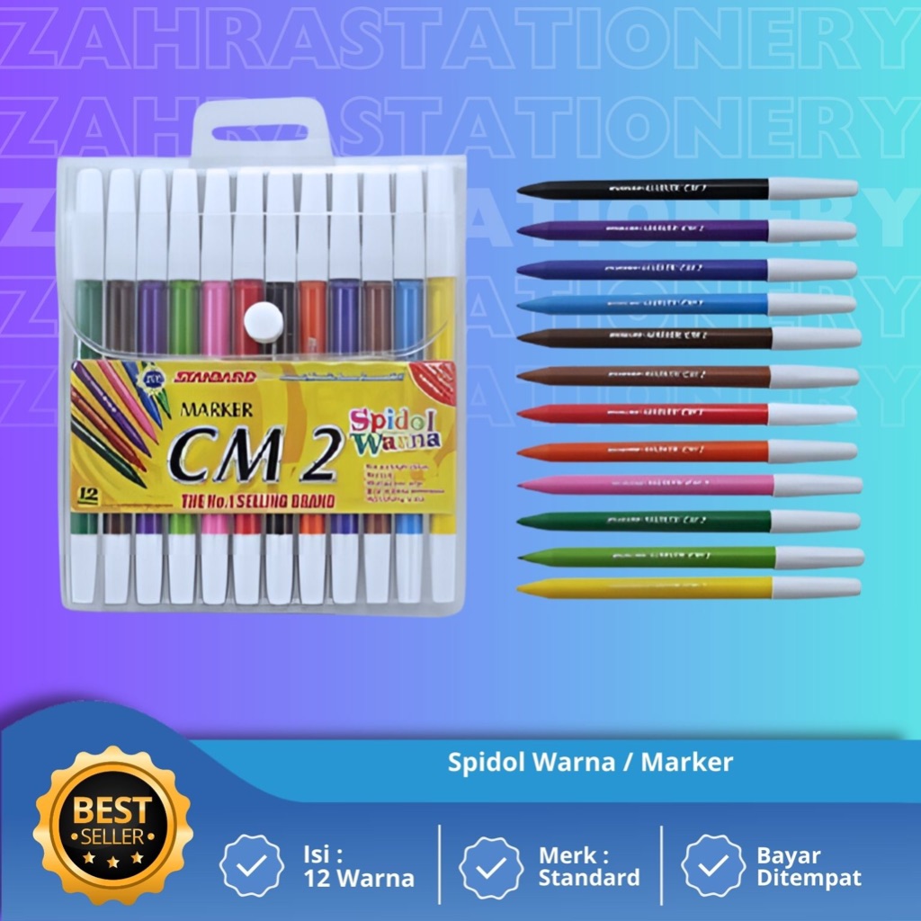 

Spidol Warna Marker 12 Warna Snowman, Standard, Perlengkapan Mewarnai Anak Sekolah