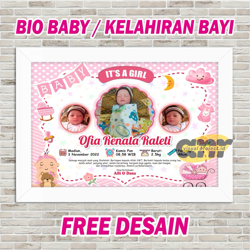 SPANDUK / BANNER / CETAK FOTO KELAHIRAN BIO BABY / SPANDUK KELAHIRAN ANAK Premium - Murah - Free Des