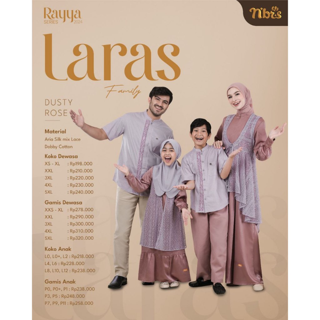 SARIMBIT NIBRAS RAYYA SERIES LARAS DUSTY PINK GAMIS IBU/ANAK KOKO AYAH/ANAK TERBARU 2024