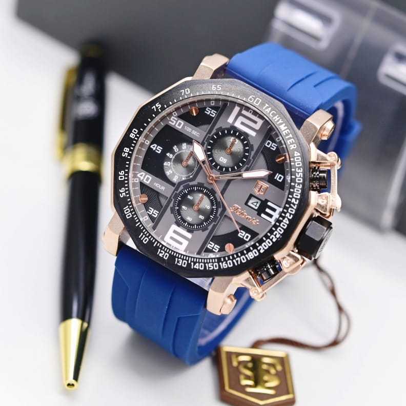 Jam Tangan Pria Tetonis 6012 Chrono Body Rose Versi Rubber Original 100%