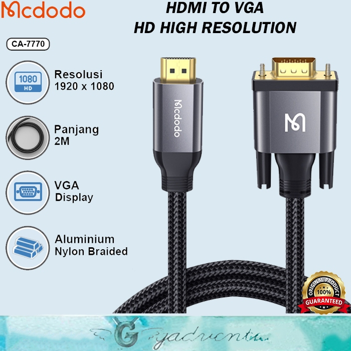 Mcdodo Ca-127 Kabel Hdmi To VGA / Hdmi to Hdmi / VGA to VGA Hd 4k 8k Display Cable Converter Audio Video Ps4 Pc Laptop Komputer Sambungan Layar Monitor Premium Nylon Braided-HDMI To VGA 2M