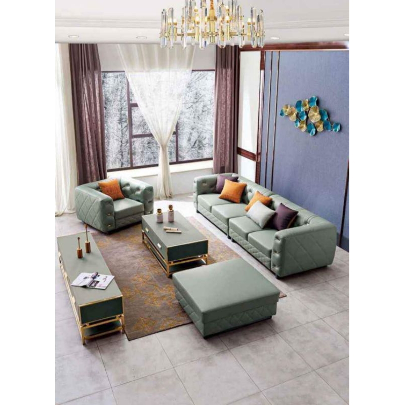 Sofa Kulit 41 Seater Puff Sofa Ruang Tamu Minimalis Modern Casterfield Mewah Jati Premium