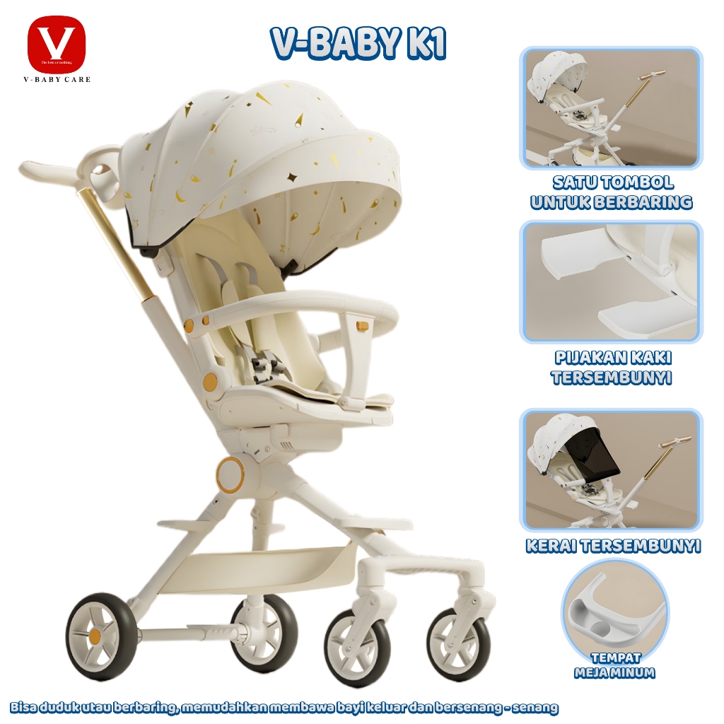 V-BABY CARE Stroller bayi/Stroller bayi lipat bisa dua arah/Kereta dorong bayi bisa dilipat dan dua 