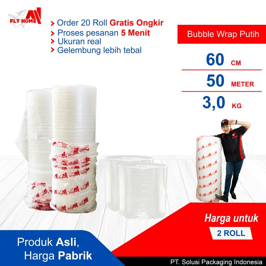 

FLYHOME Bubble wrap 3kg potongan 60cm putih 2 roll besar 60x50meter