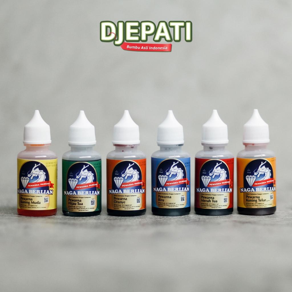 

Cap Djepati Pewarna Makanan Cair Naga Berlian 30 Ml / Biru / Hijau Tua / Kuning Muda / Kuning Telur / Merah Tua