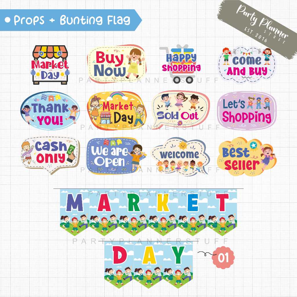 Market day props / photobooth property market day / fun props dekor market day / bunting flag bender