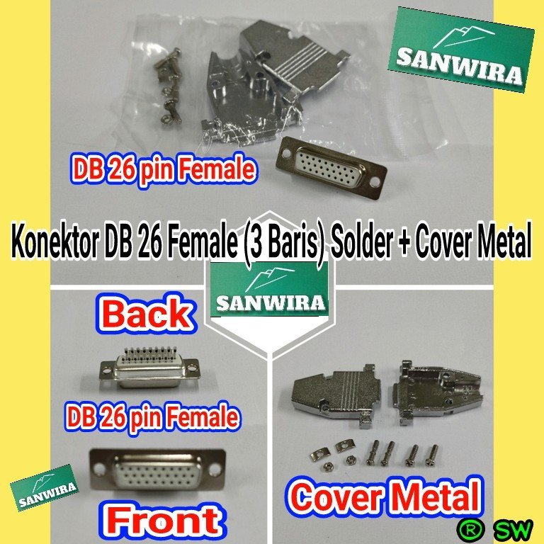 Konektor DB 26 FEMALE cover metal / Konektor DB26 Female 3 baris cover metal / Connector DB 26F 3 ba